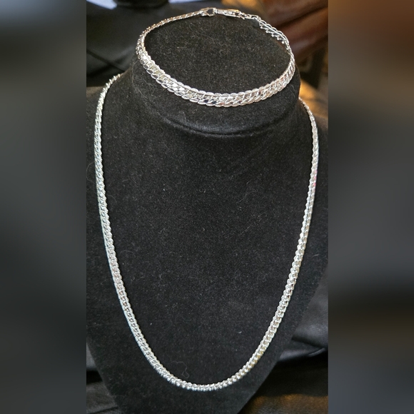 Sterling 925 silver mens "S" etched necklace & bracelet set NEW 20" x 20cm 8" - Picture 6 of 9